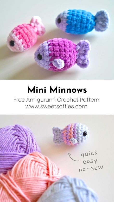 Amigurumi Patterns, Simple Free Amigurumi Pattern, Crochet Small Sea Creatures, Free Crochet Mini Amigurumi Patterns, Tiny Fish Crochet Pattern, Free Crochet Sea Creatures Pattern, Flip The Fish Crochet Pattern, Crochet Mini Stuffed Animals Free Pattern, Free Easy Animal Crochet Patterns