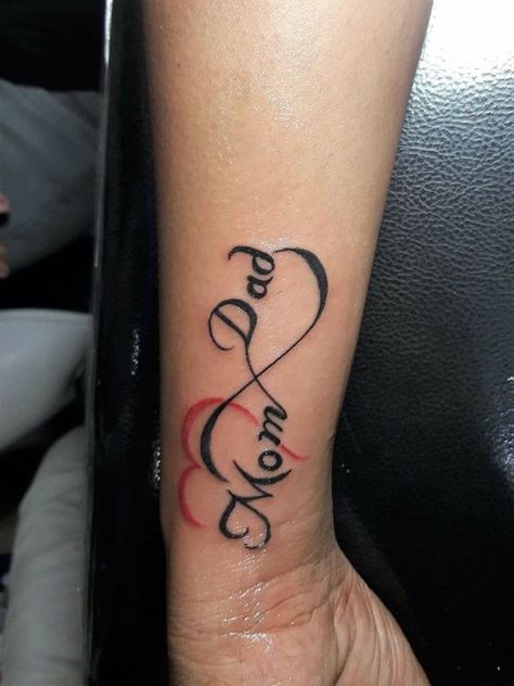 Colorful Mom Dad Tattoo - Mom Dad Simple Tattoos - Simple Tattoos - MomCanvas Mum And Dad Tattoos, Mom Dad Tattoo, Tattoos For Dad Memorial, Mom Dad Tattoo Designs, Dad Tattoo, Hand Tattoos For Girls, Mom Tattoo Designs, Tattoo Designs Wrist