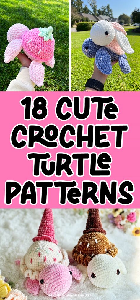 You'll adore these 18 cute crochet turtle patterns, including charming strawberry turtles, cozy plushie turtles, vibrant sunflower turtles, crochet ice cream turtles, and more. Chunky Turtle Crochet Pattern Free, Amigurumi Patterns, Crochet Free Patterns Chunky Yarn, Easy Crochet Turtle For Beginners, Bulky Yarn Animal Crochet Patterns, Succulent Turtle Crochet Pattern, Turtle Crochet Pattern Free Amigurumi, Turtle Blanket Crochet Free Pattern, Free Sunflower Turtle Crochet Pattern