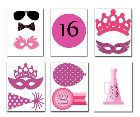 Sweet 16 Photo Booth Props: SWEET 16 PHOTOBOOTH Sweet 16 Photo Booth, Sweet 16 Photo, Birthday Sweet 16, Giant Paper Flowers Template, Birthday Party Props, Printable Photo Props, Sweet 16 Photos, Sweet 16 Party, Sweet 16 Cakes