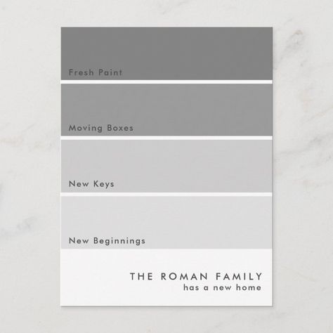 Fresh Paint Chip Moving Announcement Grey Postcard | Zazzle Very Light Grey Paint Colors, Bridesmaid Pallet, Grey Paint Living Room Ideas, Light Grey Wall Color, Light Grey Wall Paint, Grey And White Office, Light Grey Bedroom, Light Gray Walls, Best Gray Paint