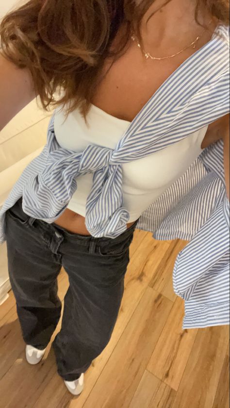 Style, outfit idea, stockholm style, sambas, #fashion Summer 2024 Fashion Trends Aesthetic, Casual Stockholm Style, Rich Fit Aesthetic, Outfits To Wear In Nyc Fall, Cyprus Summer Outfits, Rich European Aesthetic Outfits, Summer Job Outfits Casual, How To Style A Blue Striped Shirt, Stockholm Aesthetic Style