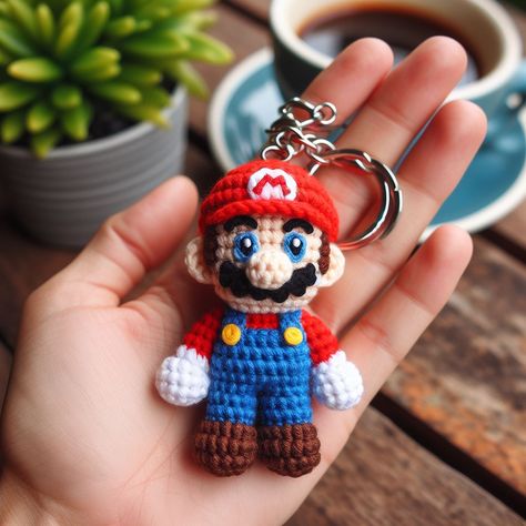 Avengers Crochet Patterns Free, Amigurumi Disney Free Pattern, Free Character Crochet Patterns, Disney Crochet Patterns Free, Mario Keychain, Mario Pattern, Crochet Pattern Keychain, Crochet Games, Crochet Keychain Patterns