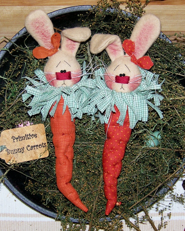 Primitive Bunny Rabbit Carrot Ornies by PrimitivelyPrecious