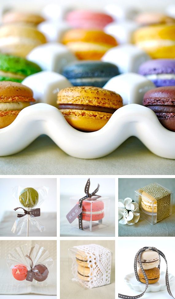 Macaron favors-- great for wedding or baby showers- love the packaging ideas on this one