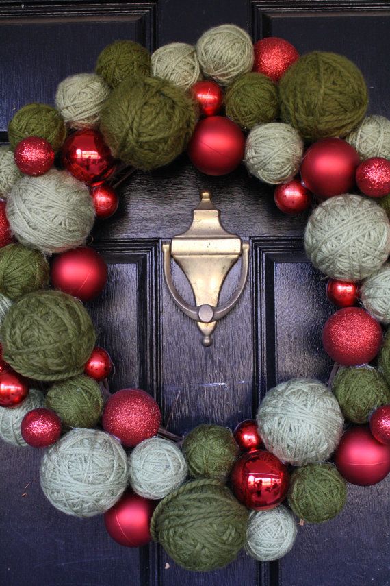 Christmas Wreath Red Christmas balls and green by barndoorstudios