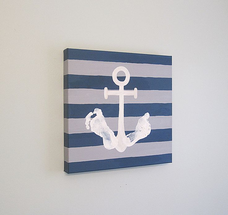 Nautical Anchor Footprint Canvas Art with Print Kit, Stripe, 12x12", by SnowFlowerArts, Any Color, $34.00