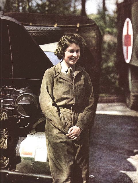 Princess Elizabeth (Queen Elizabeth II) in 1945 in her ATS uniform during the war where she was trained as a driver. S)