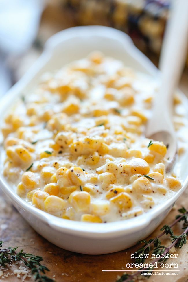 Slow Cooker Creamed Corn - So rich and creamy, and unbelievably easy to make with just 5 ingredients. Doesn't get easier than that!