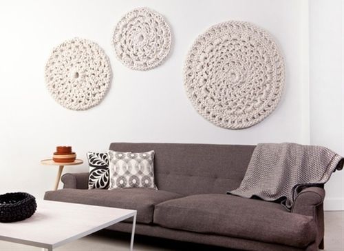 Here's another brilliant crochet in the home idea! Motifs used as wall hangings! Lovely.