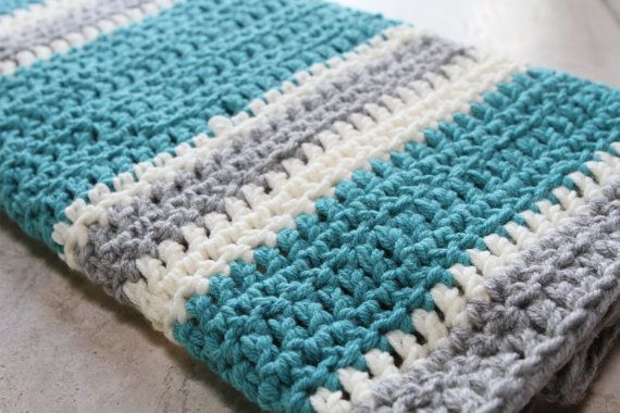 Chunky Striped Modern Crochet Baby Blanket by OfMoonAndStars