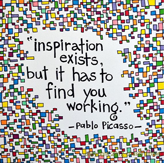 Brightly Colored Art Print - Picasso Quote- Inspiration exists but it has to find you working via Etsy