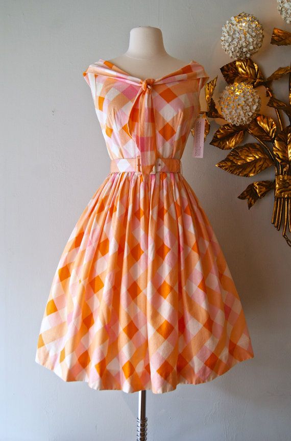 Vintage 1950s Orange and Pink Dress