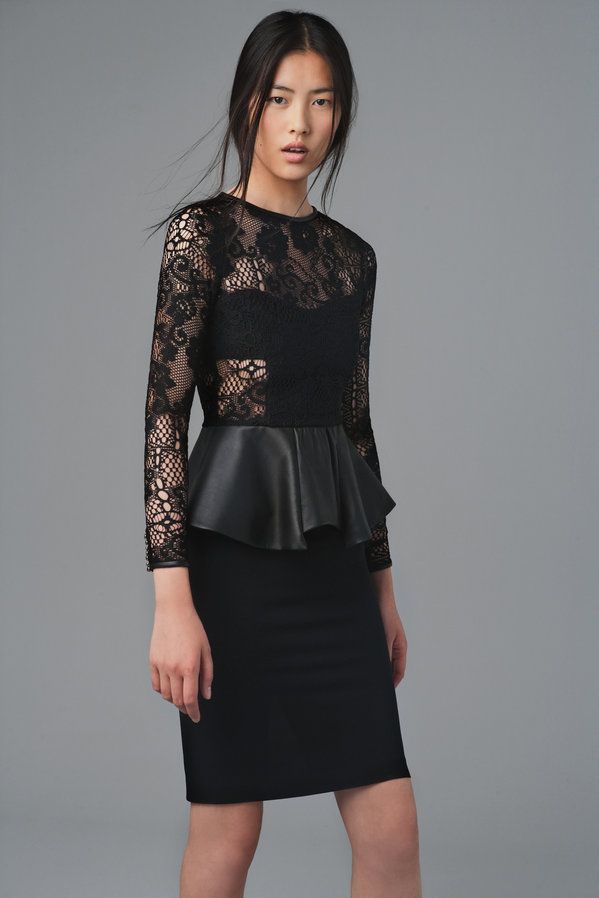 Zara Leather Lace Peplum dress August 2012 Lookbook