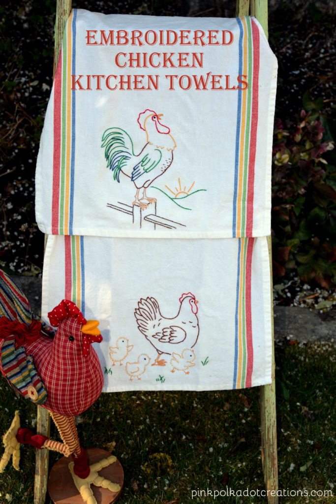 embroidered chicken dishtowels