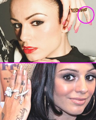 Cher Lloyd’s Small Bow and “SHH…” Finger Tattoos