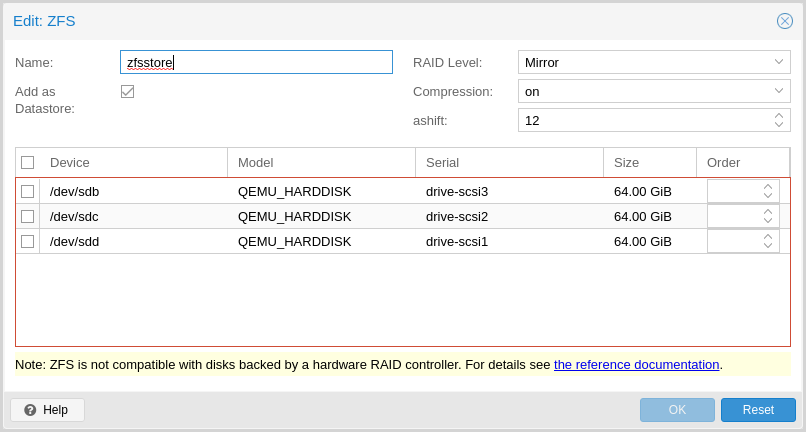 Create ZFS