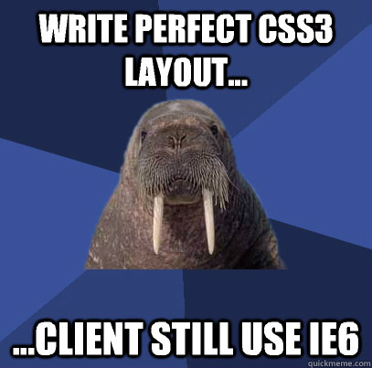 Write perfect CSS3 layout... ...client still use IE6 - Write perfect CSS3 layout... ...client still use IE6  Web Developer Walrus