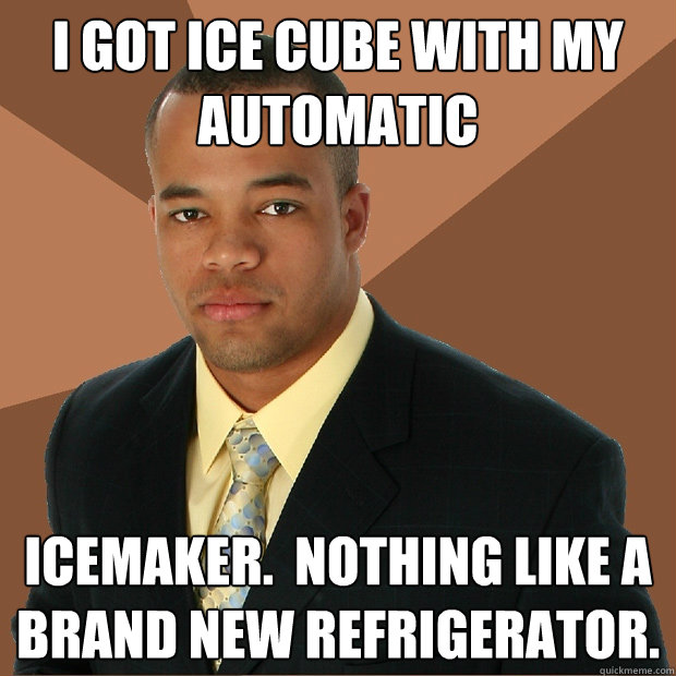 I got ice cube with my automatic icemaker.  nothing like a brand new refrigerator. - I got ice cube with my automatic icemaker.  nothing like a brand new refrigerator.  Successful Black Man