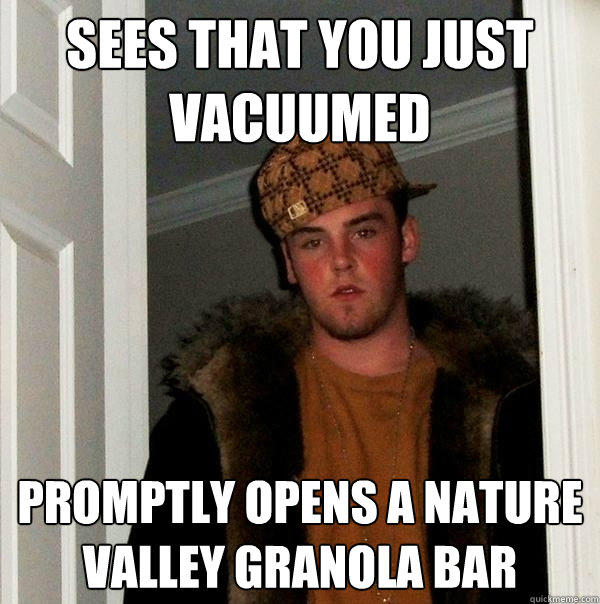 Sees that you just vacuumed Promptly opens a nature valley granola bar - Sees that you just vacuumed Promptly opens a nature valley granola bar  Scumbag Steve