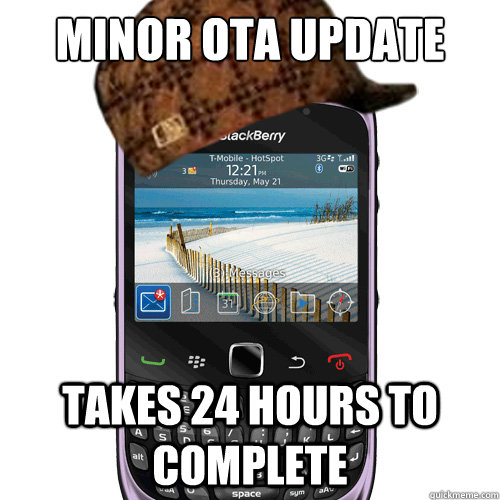 Minor OTA update takes 24 hours to complete - Minor OTA update takes 24 hours to complete  Scumbag Blackberry