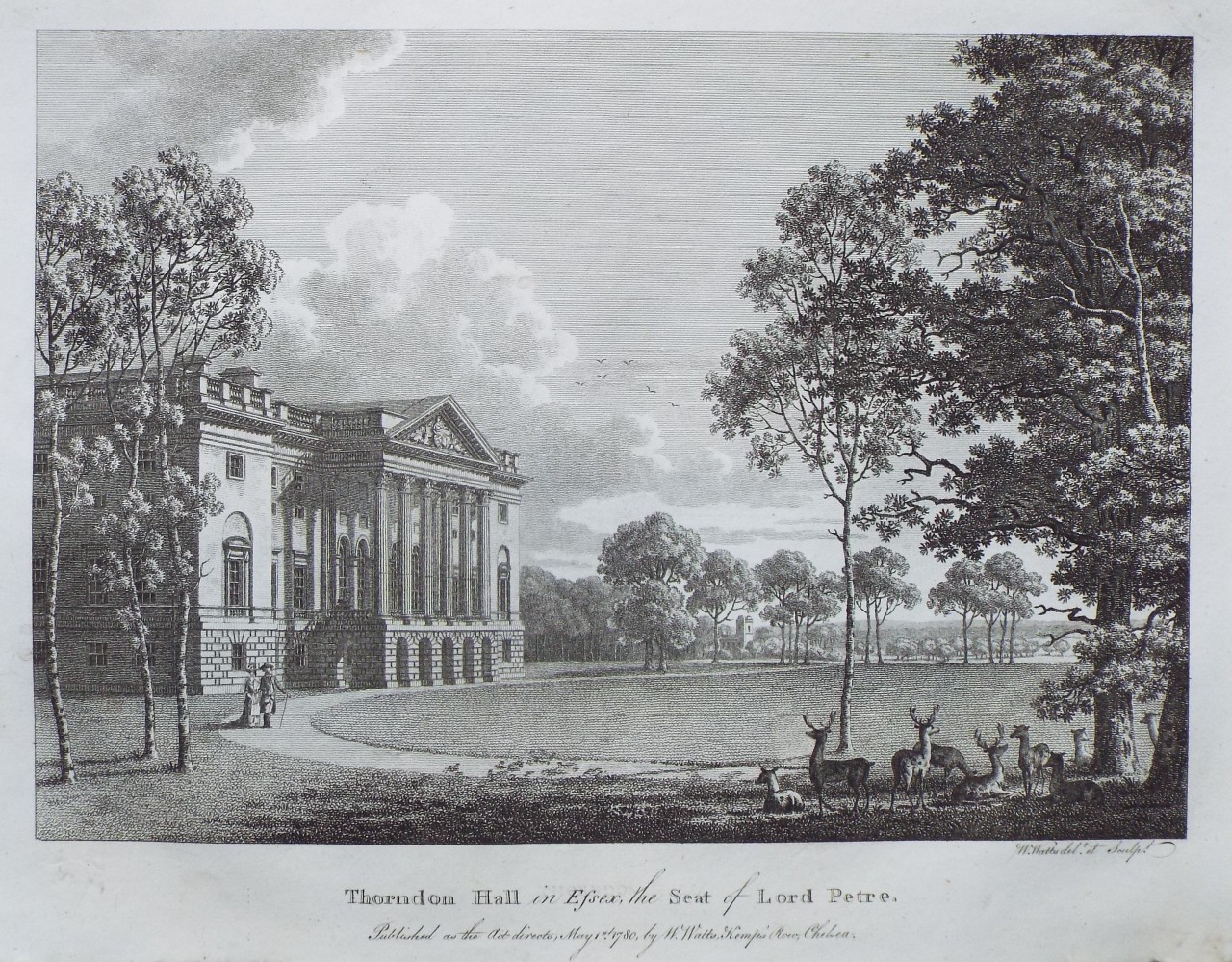 Print - Thorndon Hall in Essex, the Seat of Lord Petre. - Watts