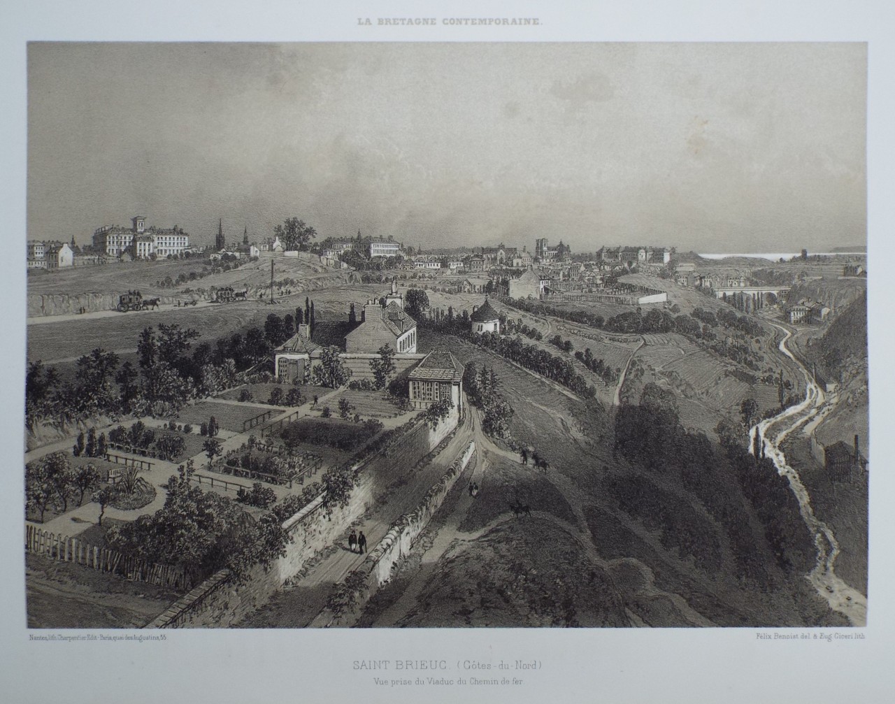 Lithograph - Saint-Brieuc. (Cotes-du-Nord) Vue prise de Viaduc du Chemin de fer. - Ciceri