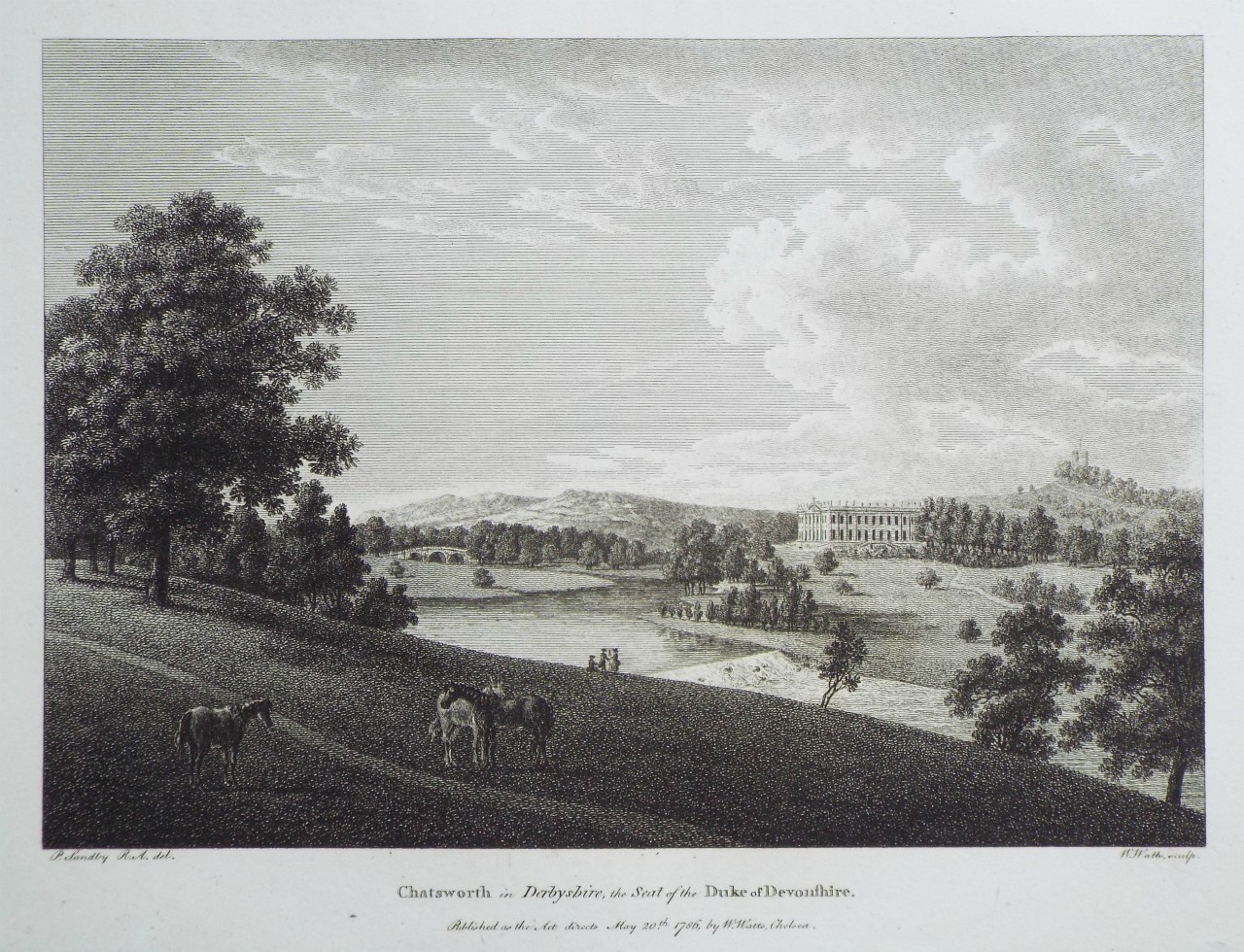 Print - Chatsworth in Derbyshire, the Seat of the Duke of Devonshire. - Watts