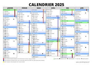 1er semestre 2025 avec vacances scolaires à imprimer.