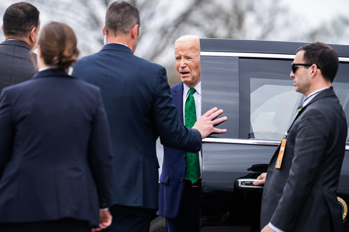 President Joe Biden leaves the Capitol on March 15. (Tom Williams/CQ Roll Call)