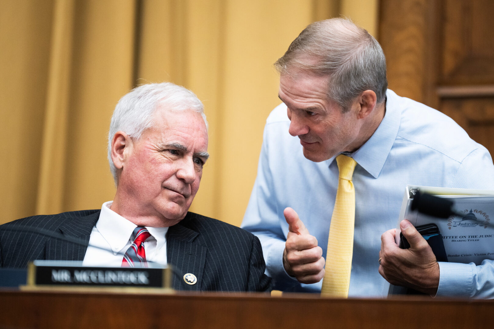 Chairman Rep. Jim Jordan, R-Ohio, right, and Rep. Tom McClintock, R-Calif., attend the House Judiciary Committee hearing titled “The Biden-Harris Border Crisis: Victim Perspectives” on Sept. 10.