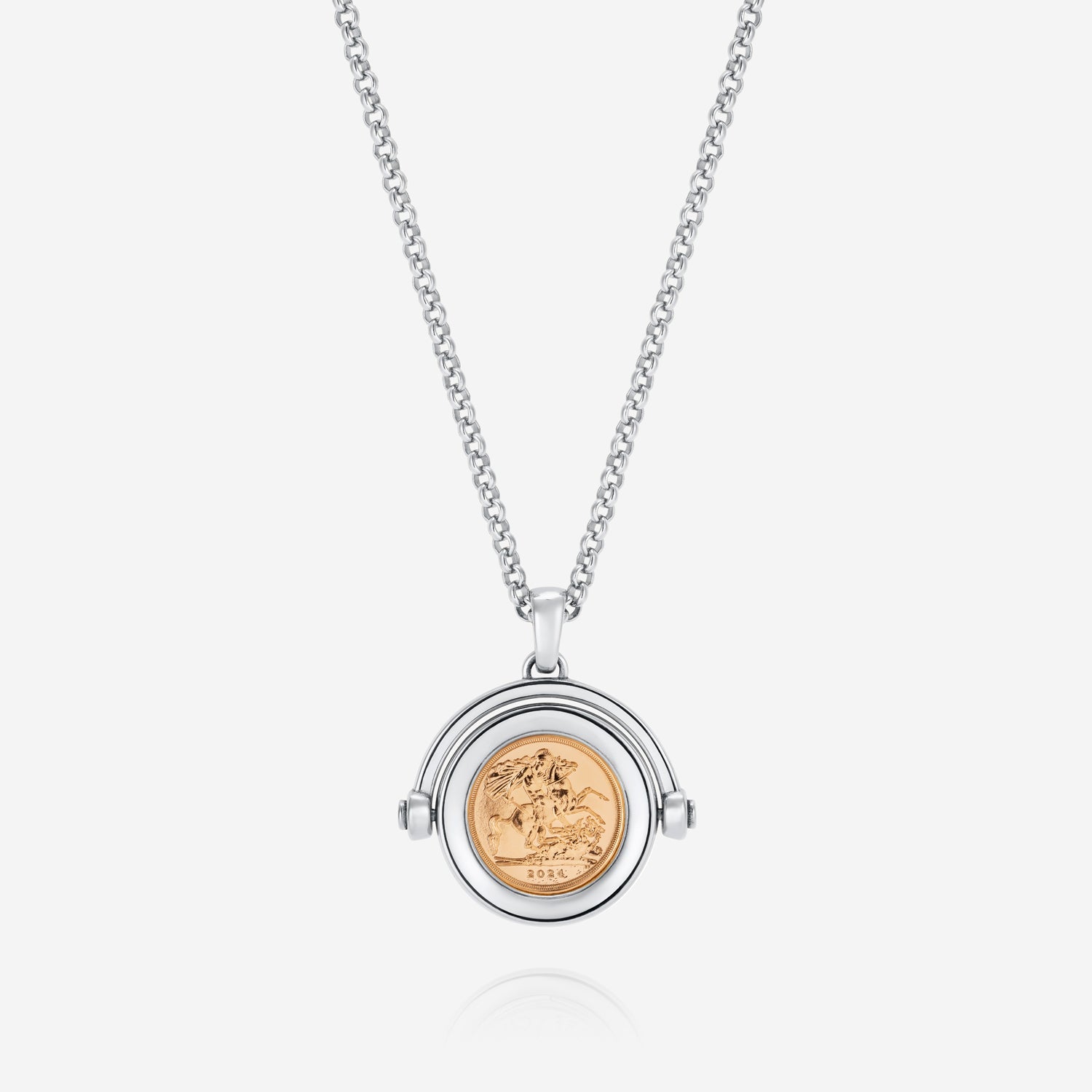 886 Royal Mint Necklaces 886 Quarter Sovereign Spinning Pendant with Chain Sterling Silver