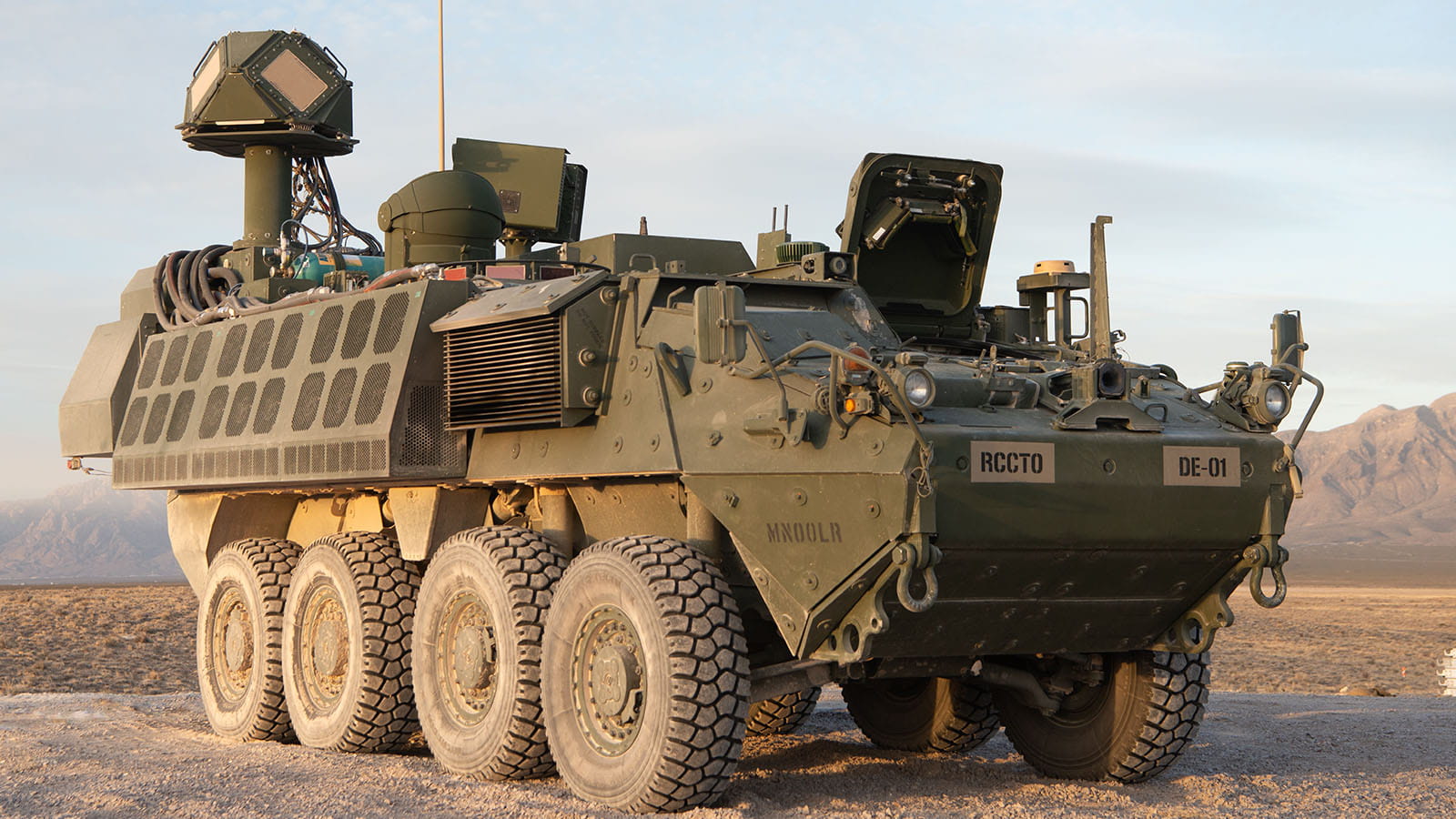 50 kilowatt-class laser mounted on a U.S. Army Stryker vehicle