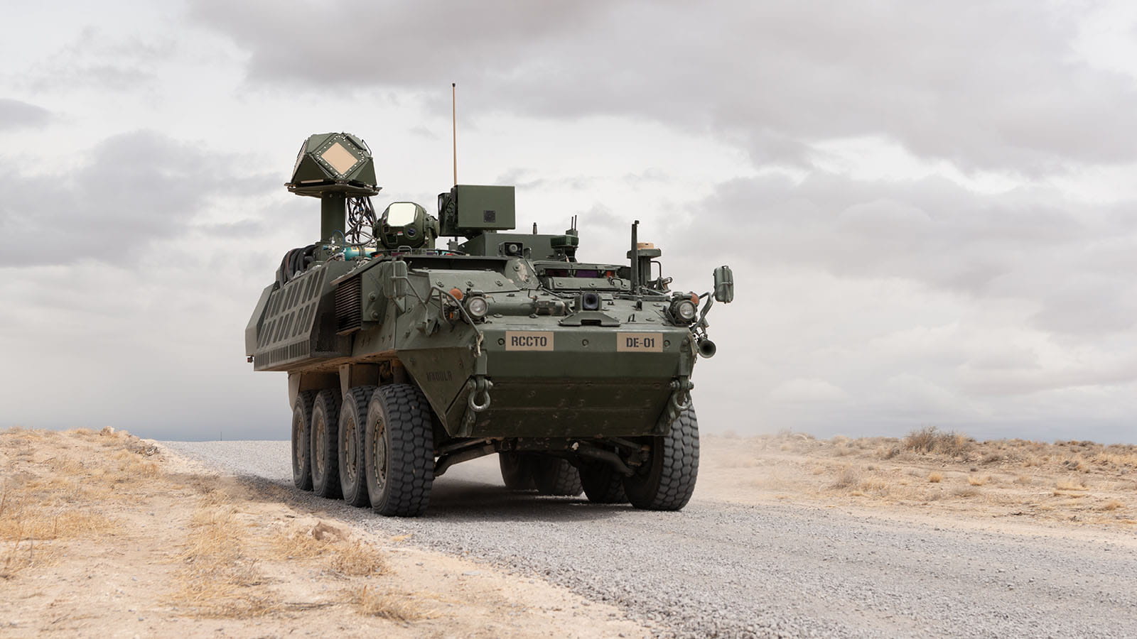 50 kilowatt-class laser mounted on a U.S. Army Stryker vehicle