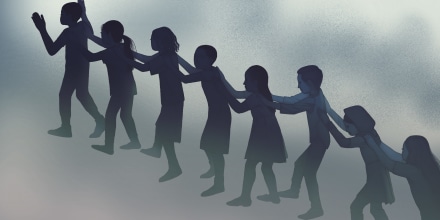 Illustration of children evacuating school.