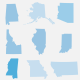 Outlines of U.S. states in blue.