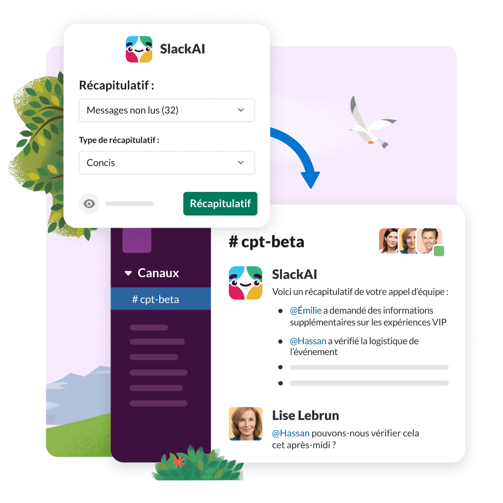 Interface slack affichant les alertes de vente de Slack AI