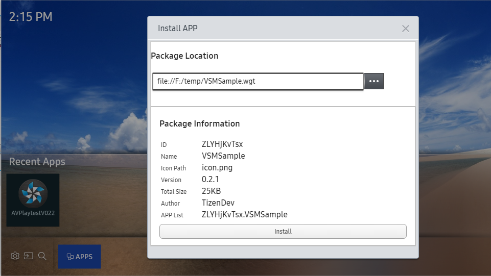 Figure 2. Installing a ".wgt" file using the context menu