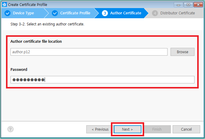 Figure 12. Define existing author certificate