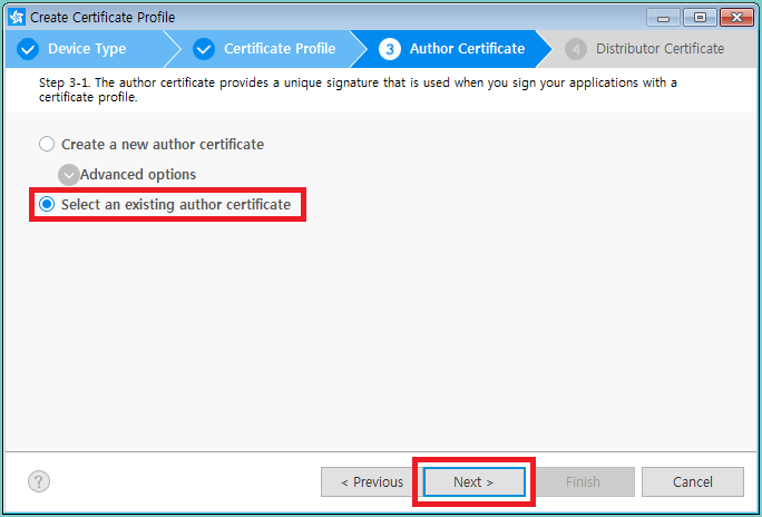 Figure 11. Import existing author certificate