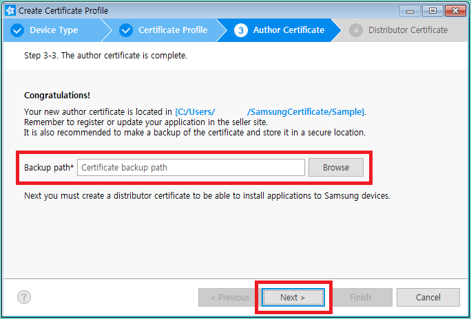 Figure 10. Define backup path