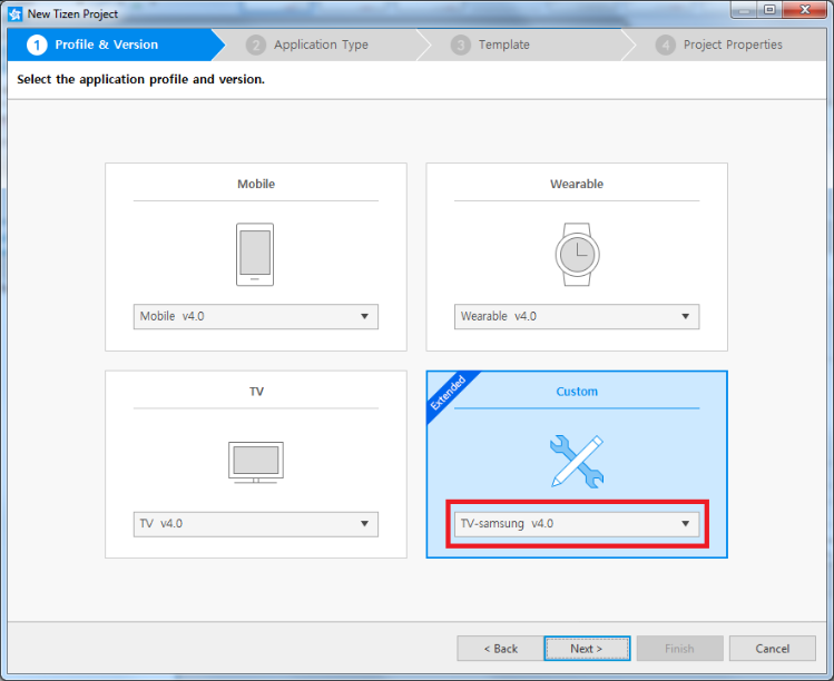 Figure 2. Select profile and version