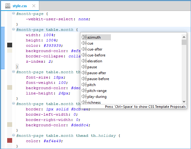 Figure 1. Content assist for CSS