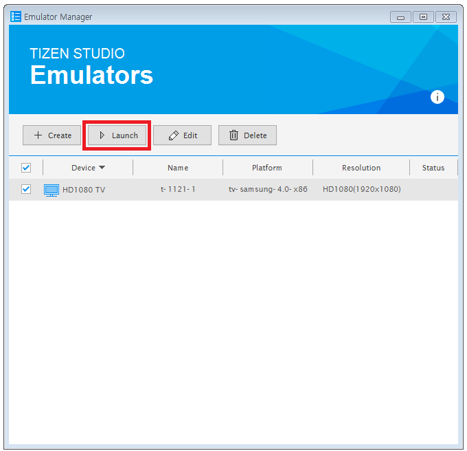 Figure 7. Launch emulator instance