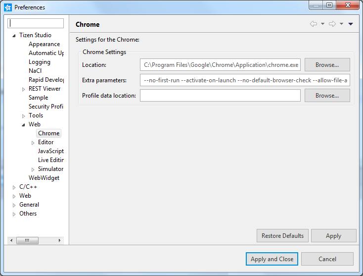 Figure 3. Tizen Studio preferences