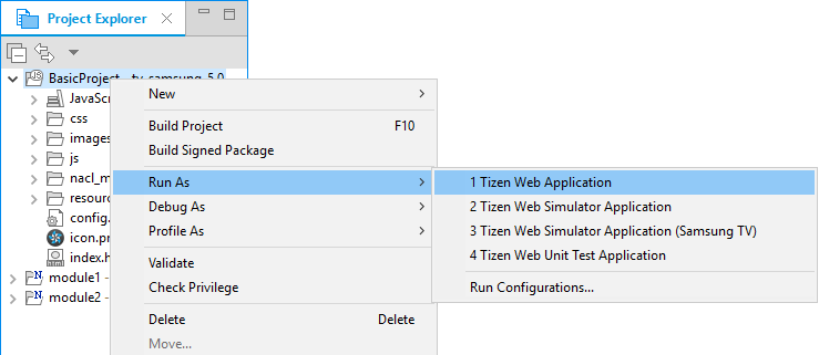 Figure 2. Run as Tizen Web Application