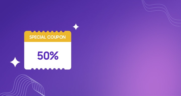 보랏빛 배경의 좌측에 SPECIAL COUPON 50% 라고 적혀있는 달력이 있습니다. 우측에는 삼성닷컴 정품 케이스 50% 할인 쿠폰과 7/11~7/23 한정이라는 문구가 작성되어있습니다.