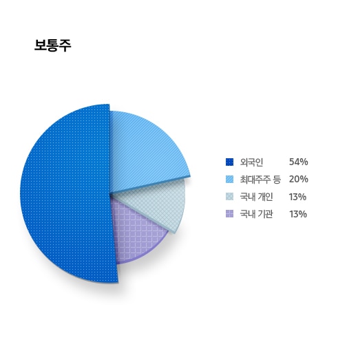 주주 구성현황 보통주 외국인 54% 최대주주 등 20% 국내 기관 13% 국내 개인 13%