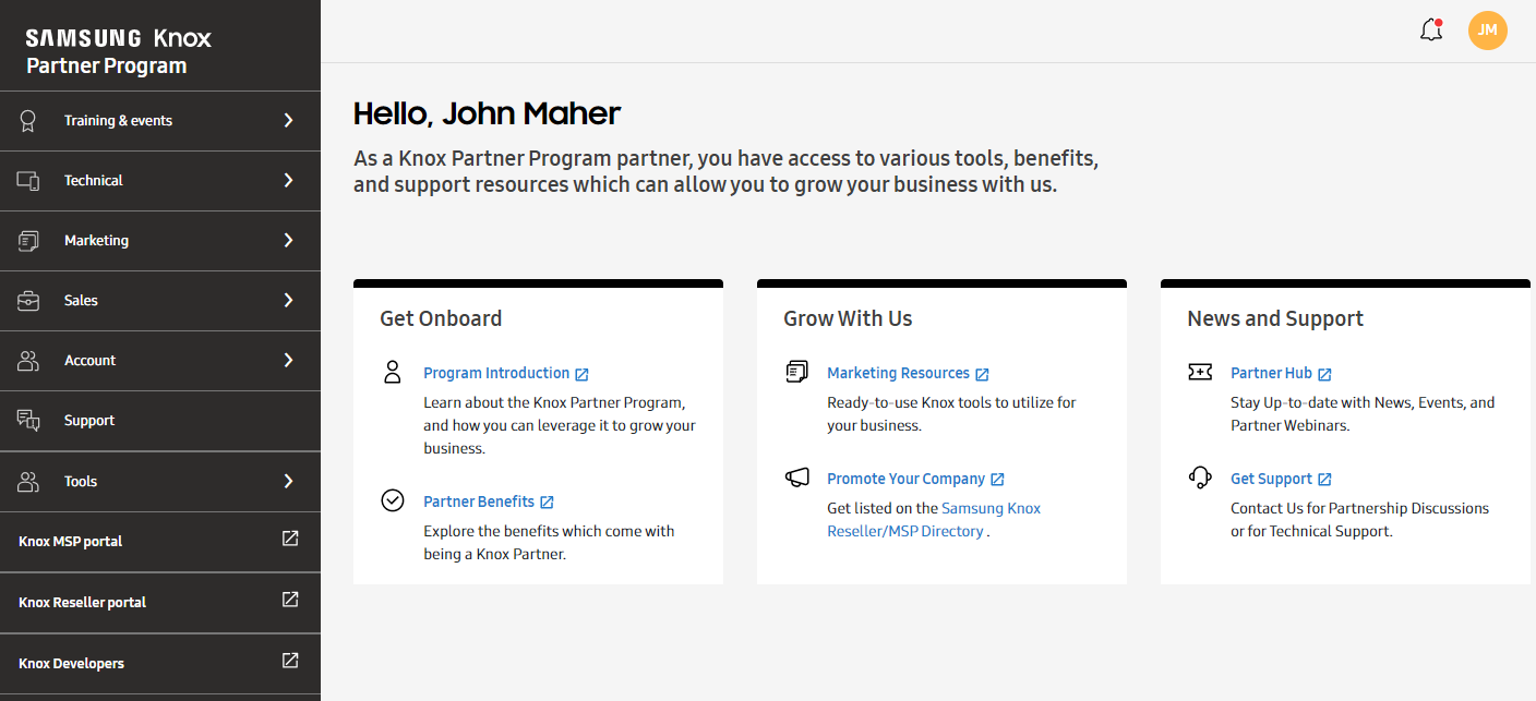 The Knox Partner Program dashboard.