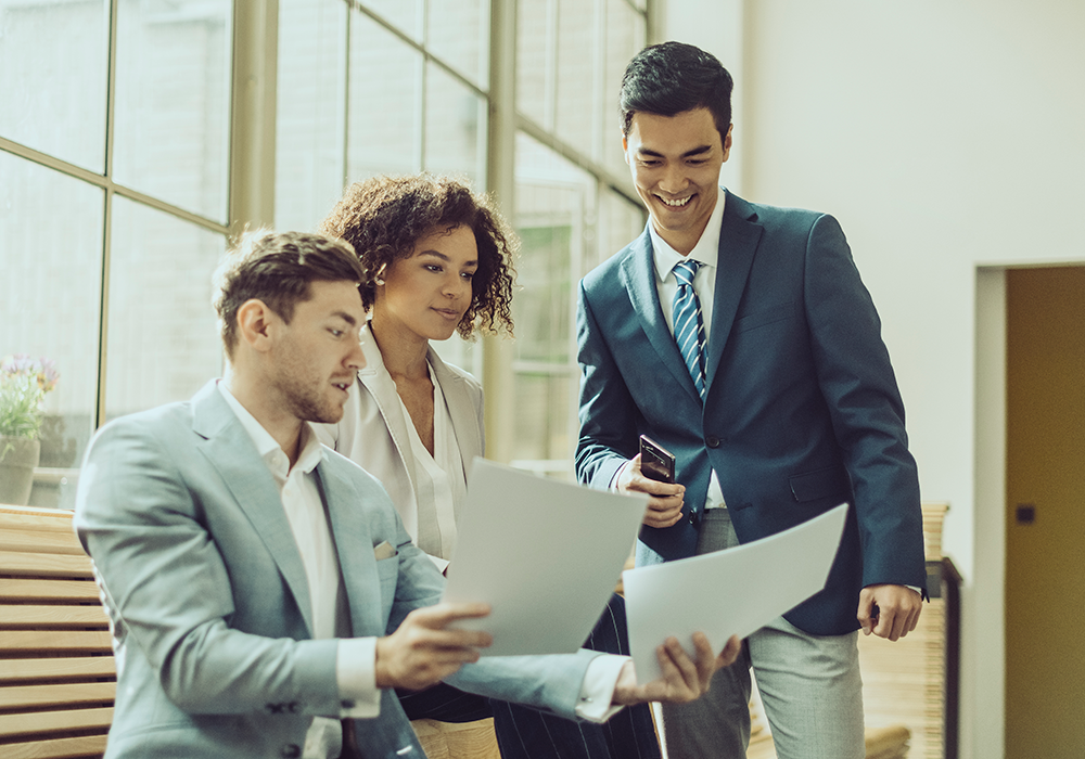 Several business people collaborating.